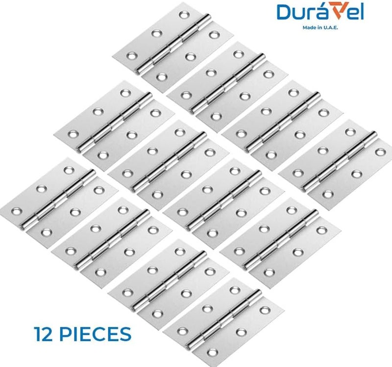 درافل مفصلات خزائن دورافيل المعدنية، مفصلات أبواب، مفصلات قابلة للطي للخزائن والنوافذ والأبواب مع براغي (عبوة من 12 قطعة، 4 بوصة) - Image 2